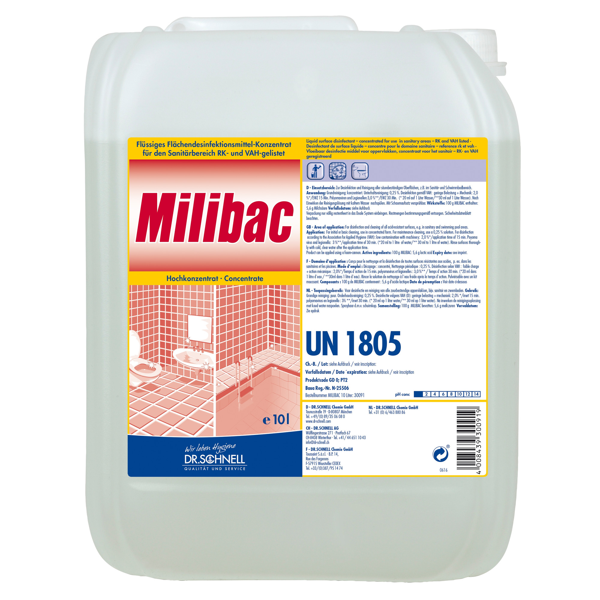 Milibac Flächendesinfektion Sanitärbereich - 10 Liter Kanister